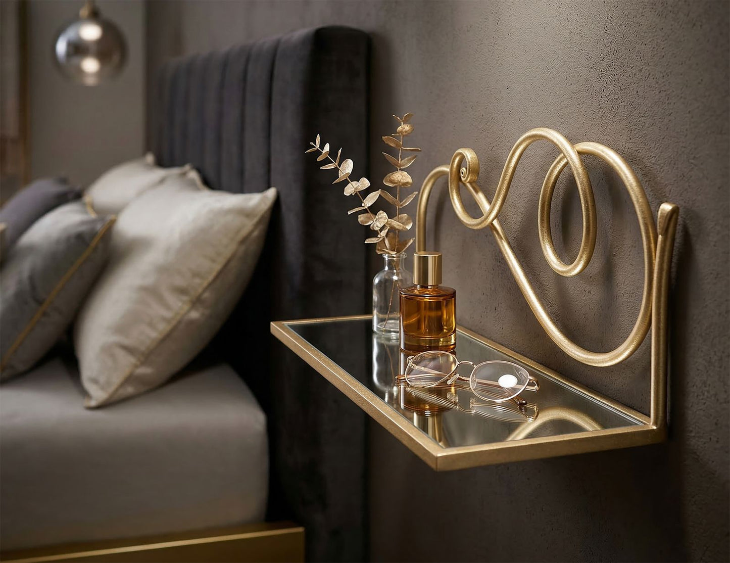 Wandplanken Met Spiegel Goud - Set Van 2 20.5x41.5x18 cm