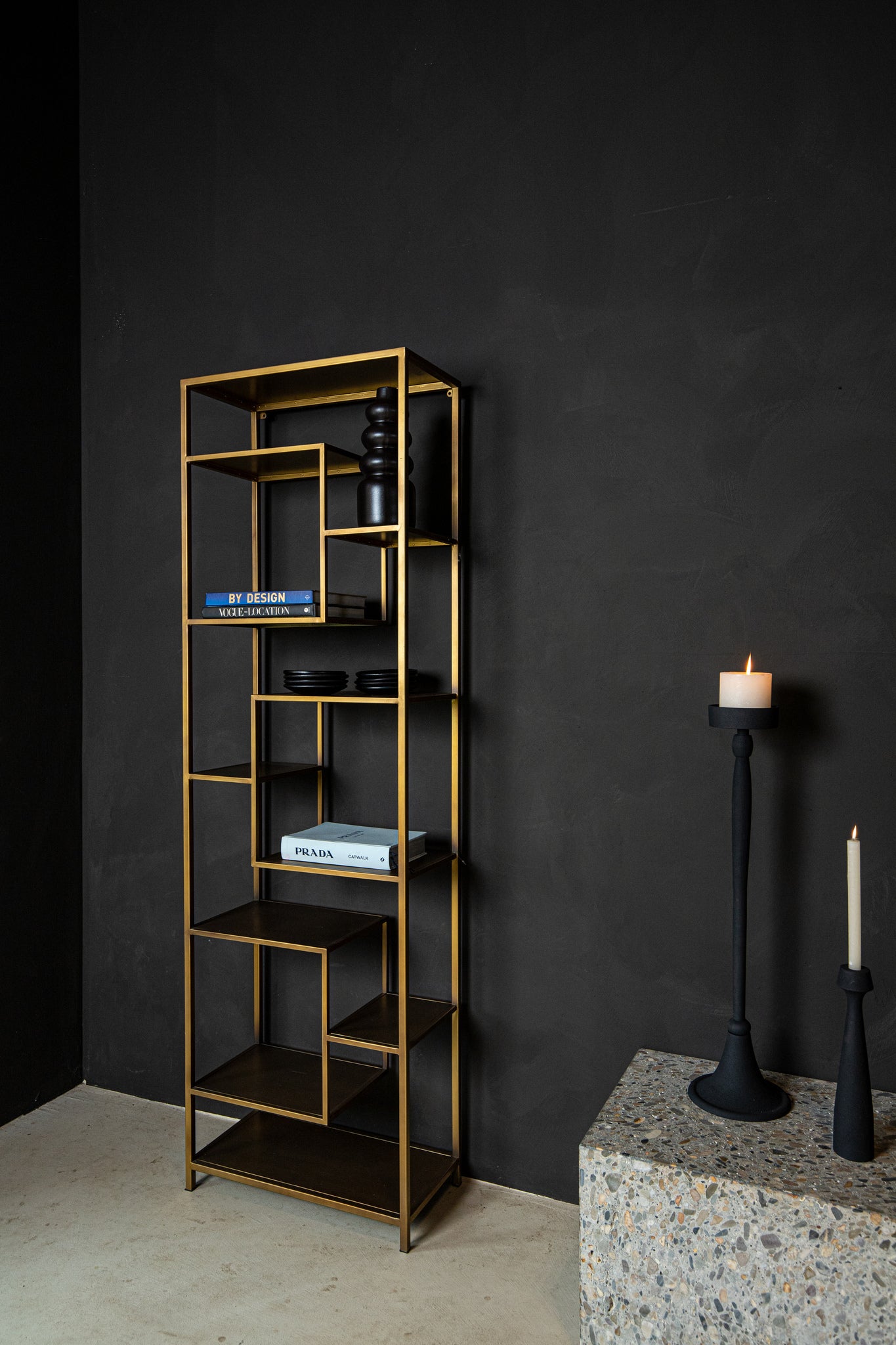 Duana Playful Gold Iron Open Cabinet High