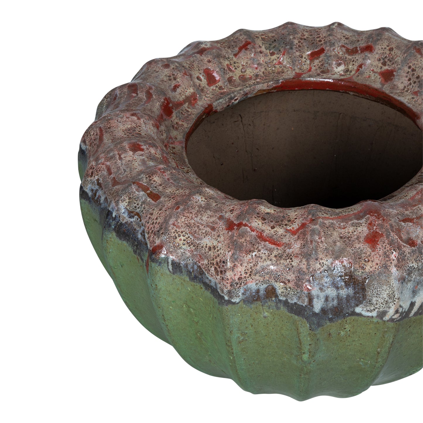 Jinah Green Ceramic Pot Organic Ribbed Round L