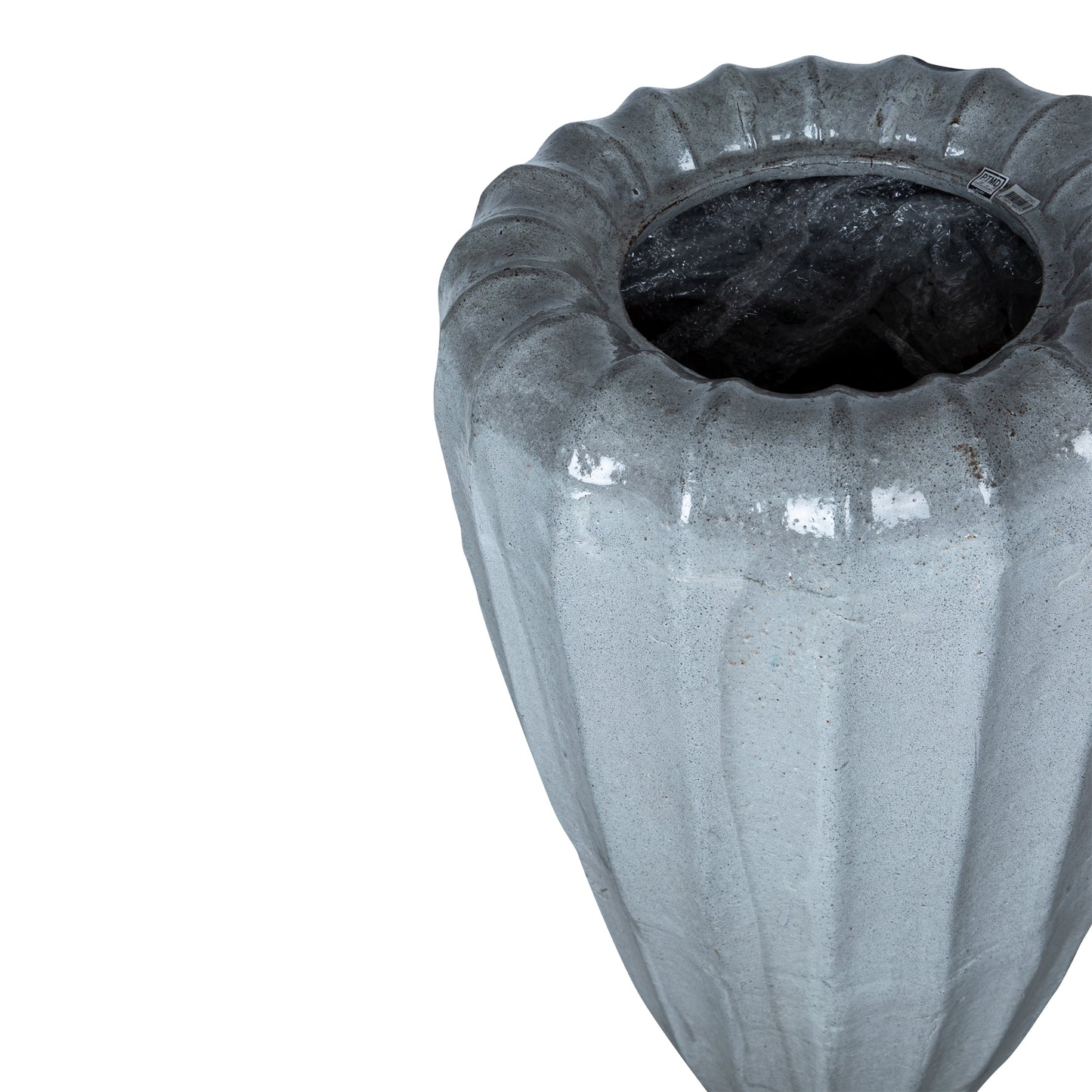 Linex White Ceramic Pot Organic Ribbed Round S