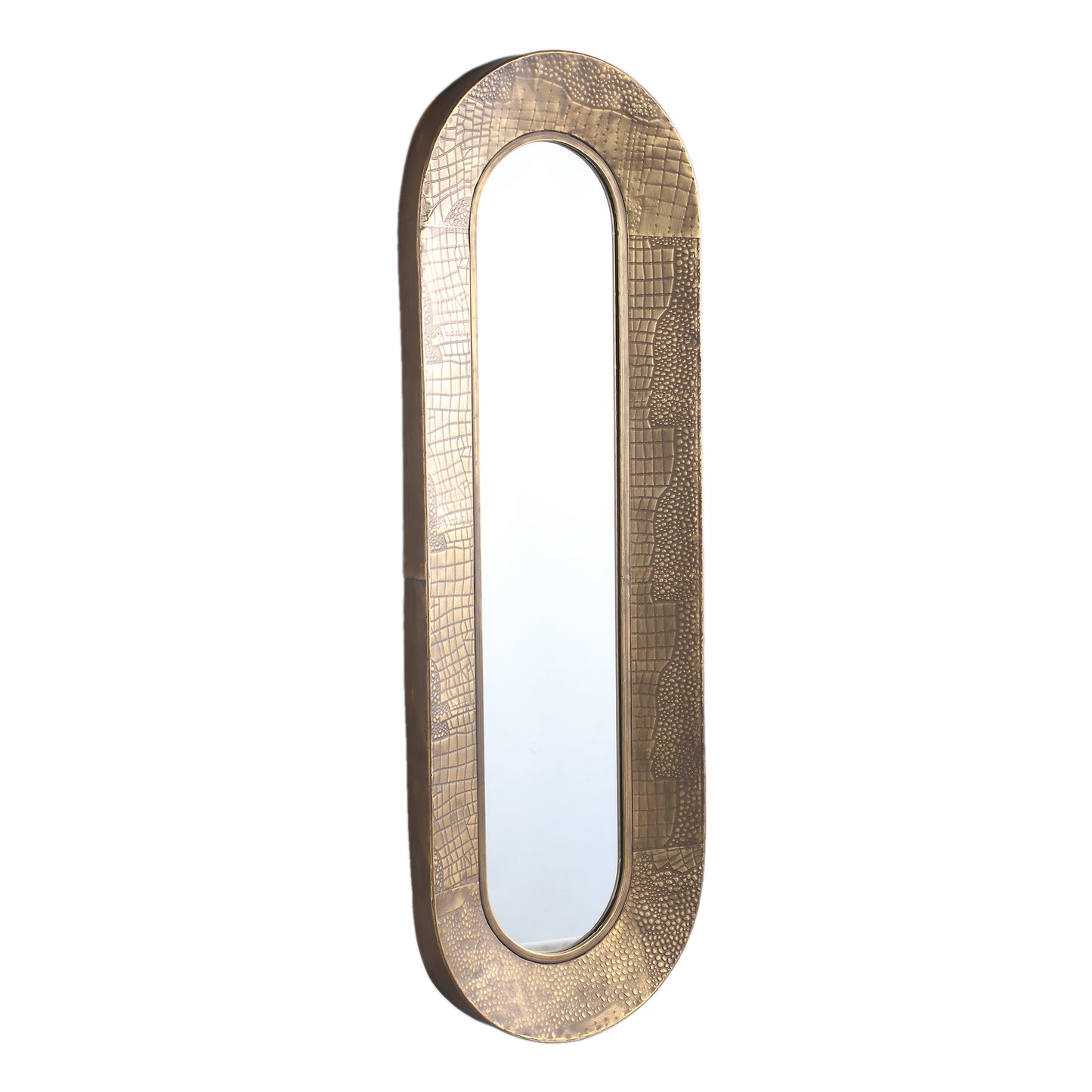 Darcio Gold Thick Iron Croco Print Mirror Oval