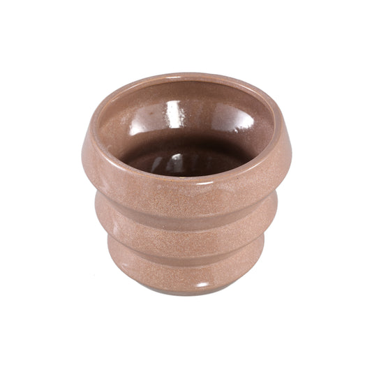 Tims Brown Glazed Ceramic Pot Ribbed Round XL