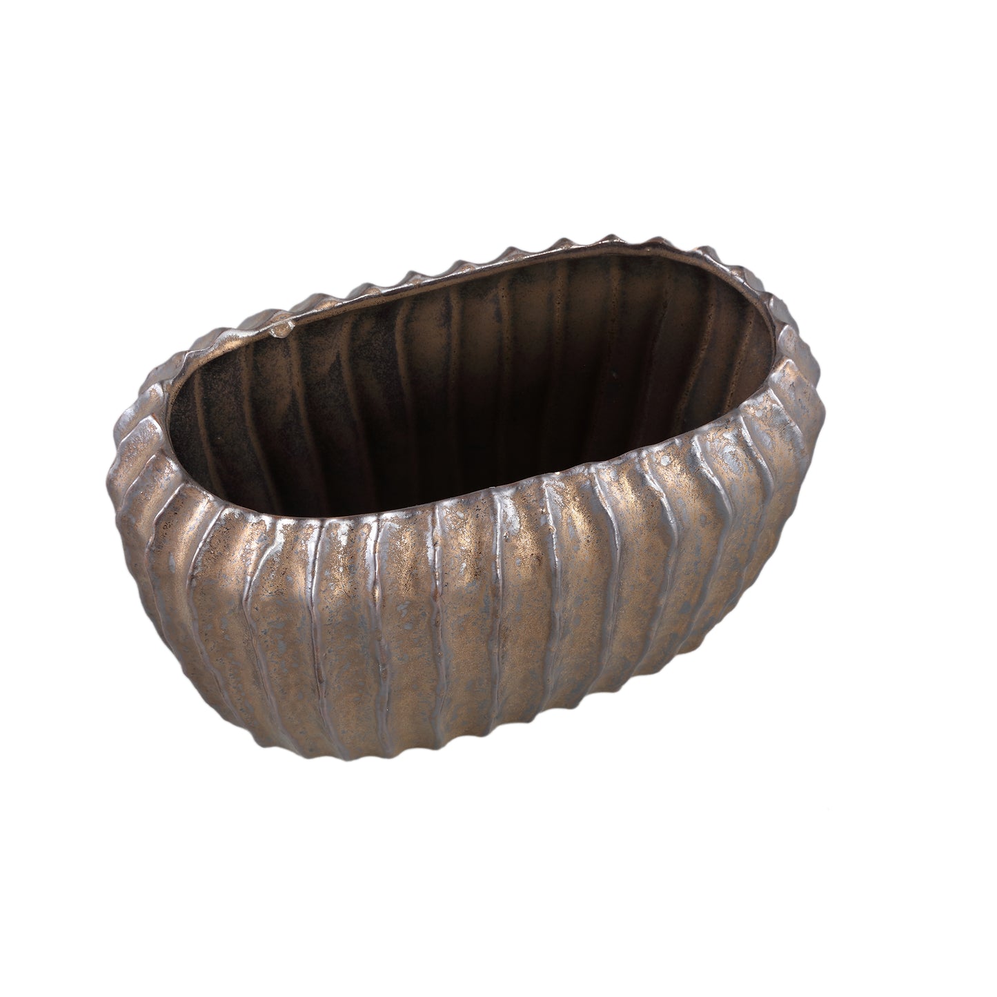 Bodi Bronze Ceramic Pot Oval Ribbed L