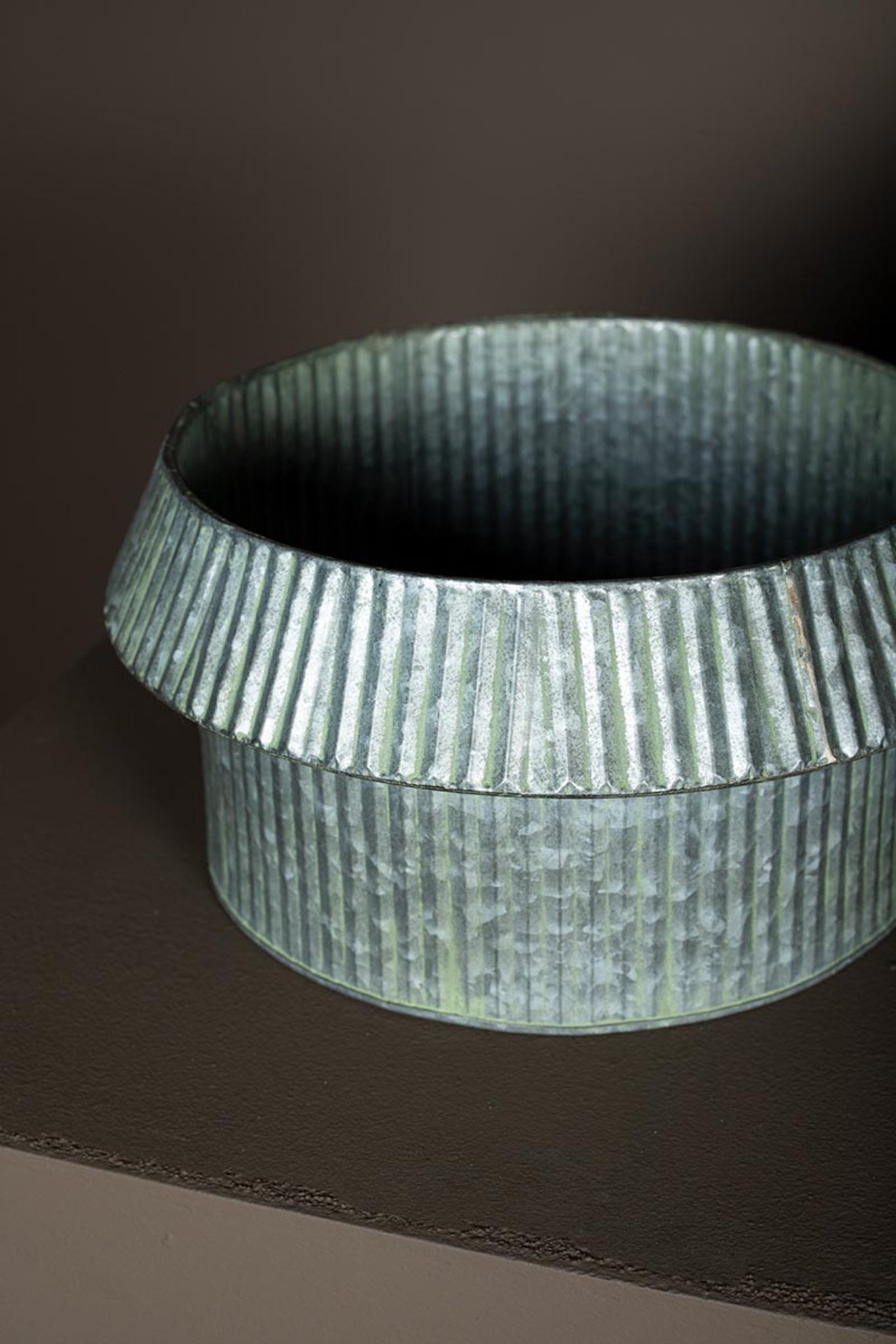 Vooda Grey Zinc Ribbed Low Pot Round Set Of 3