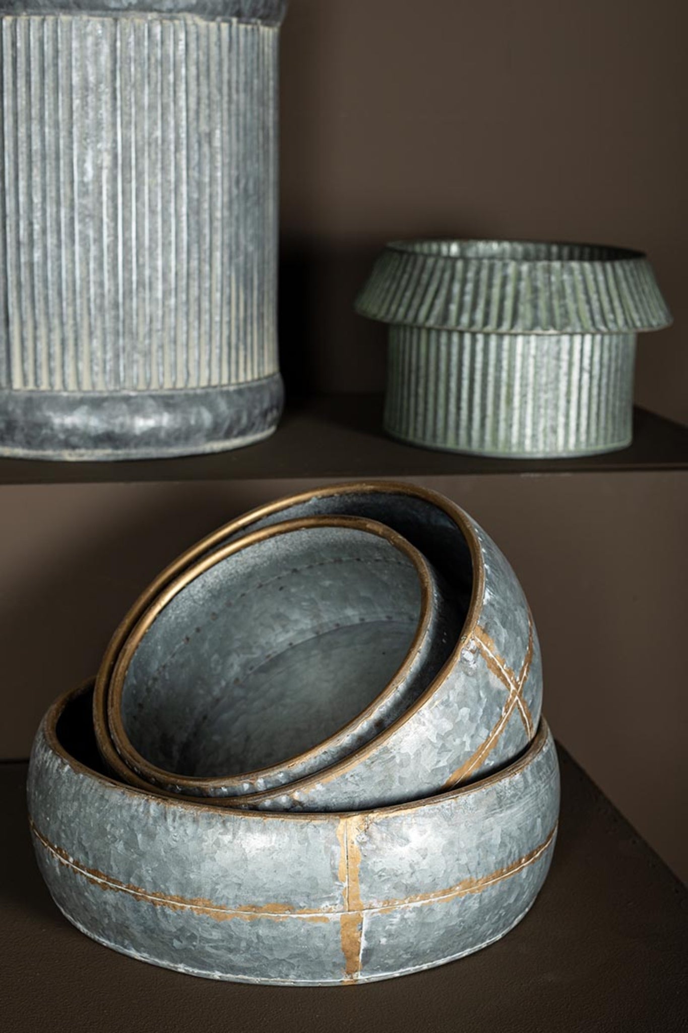 Zallie Grey Zinc Minimal Low Pot Round Set Of 3