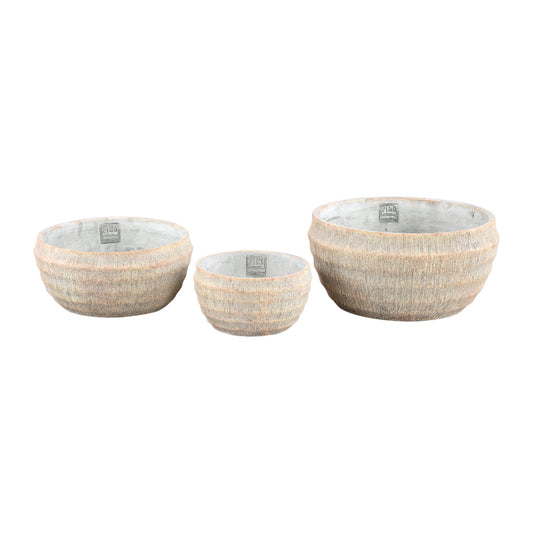 Sary Cream Cement Pot Minimal Stripe Rib Bowl L