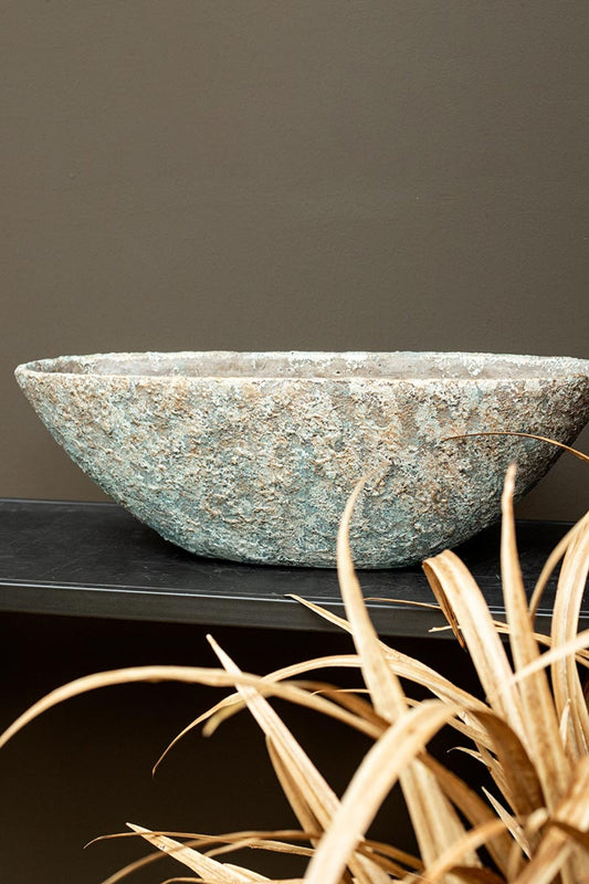 Hayle Cream Cement Pot Rough Structure Oval L