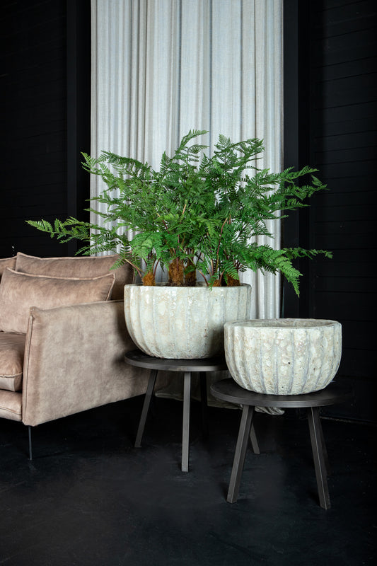 Javier Grey Ceramic Pot Ribbed Round Set Of 2