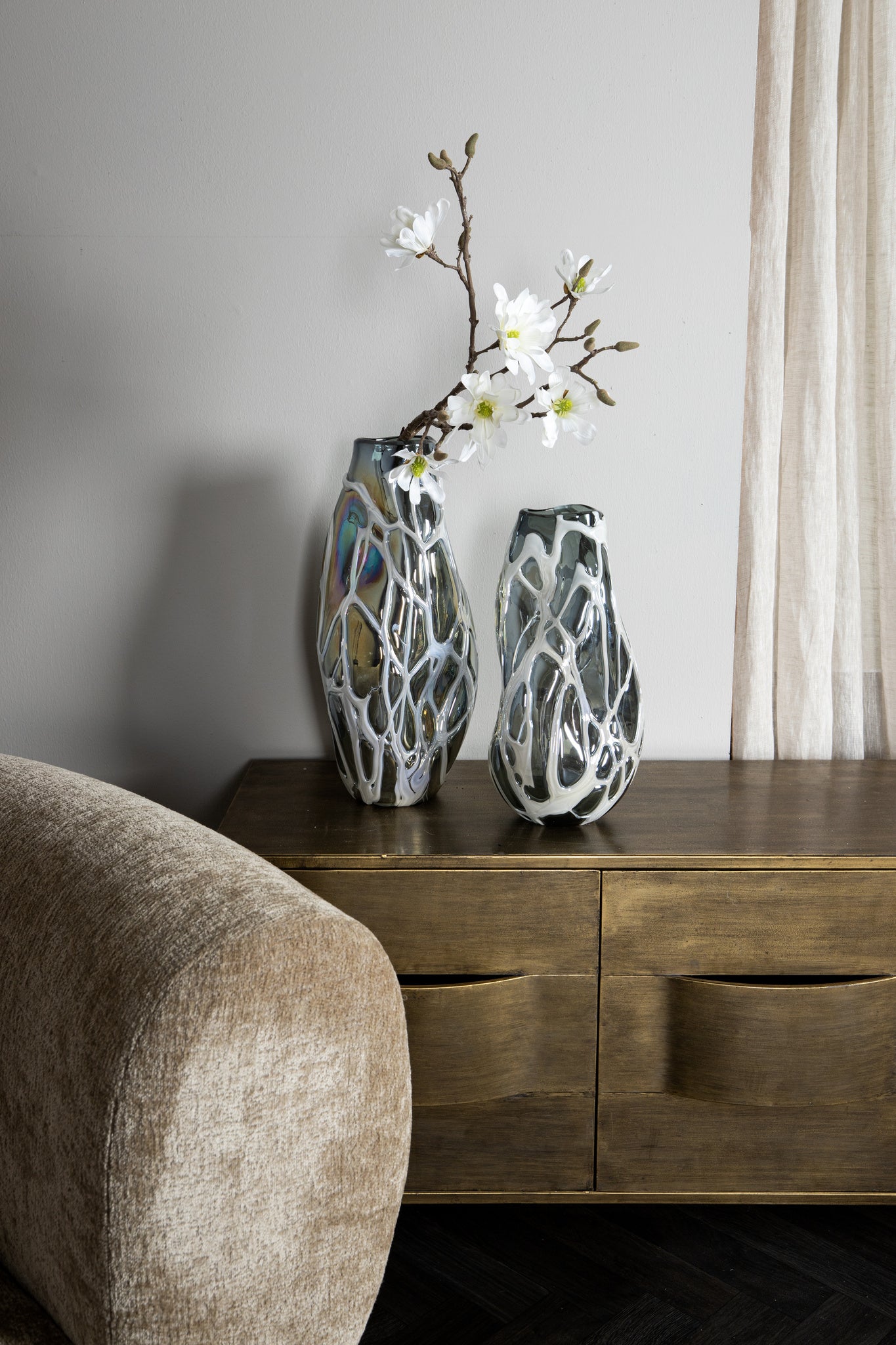 Conck Grey Solid Glass Vase White Organic S