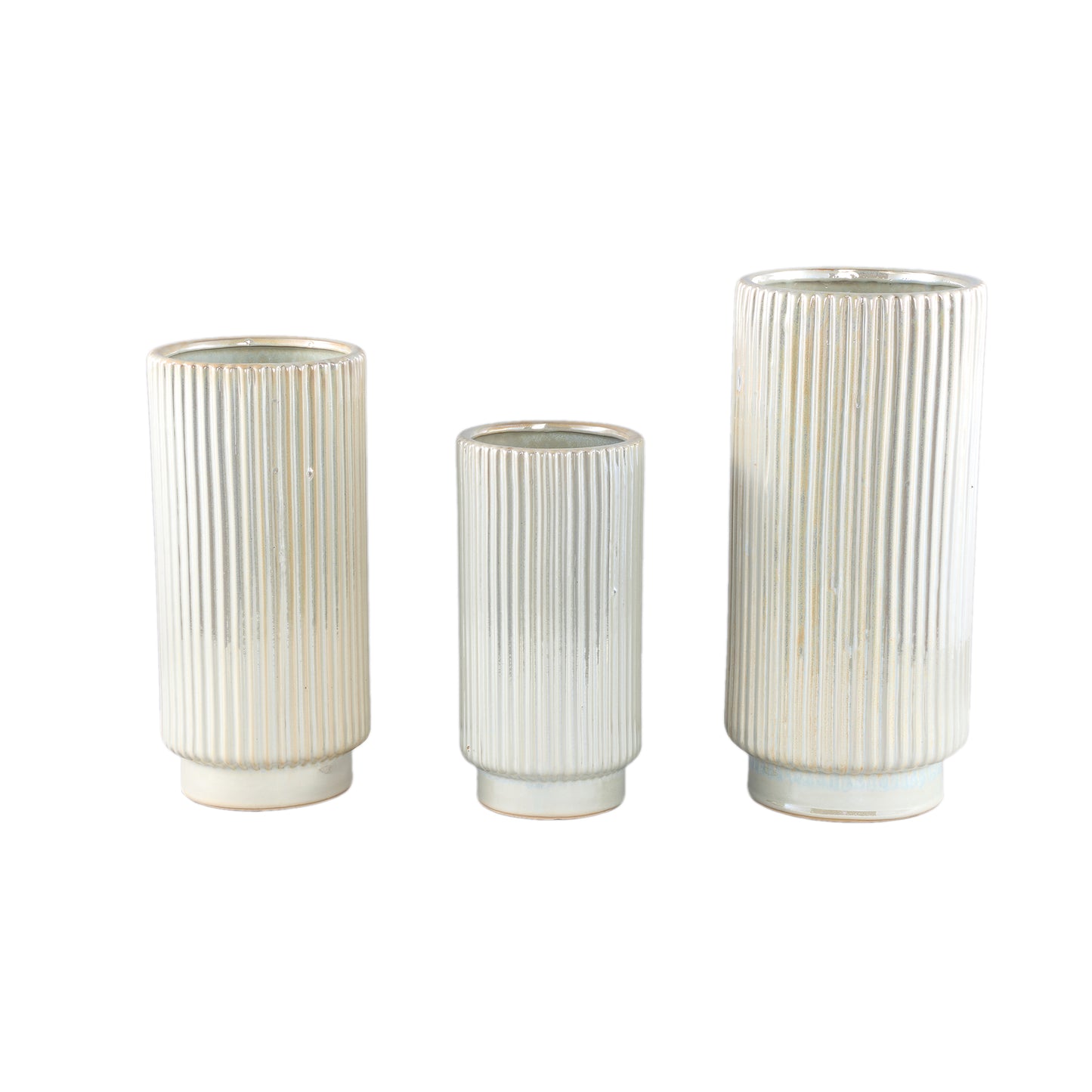 Eviera Pearl Shiny Glazed Ceramic Pot Ribbed Round M