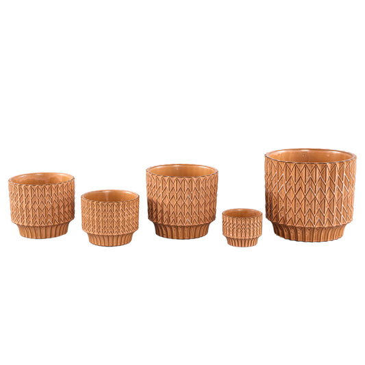 Ruub Orange Glazed Ceramic Pot Motive Round M