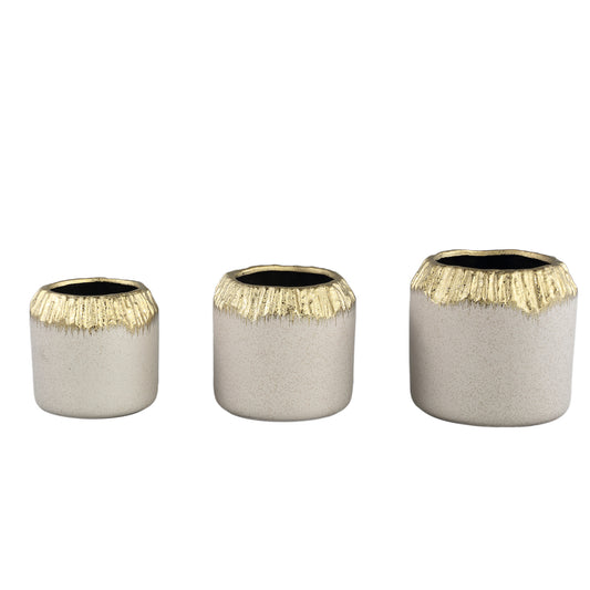 Coira Crème Glazen Keramische Pot Rond Gouden Top Set van 4 Stuks M 15x15.5x15.5 cm