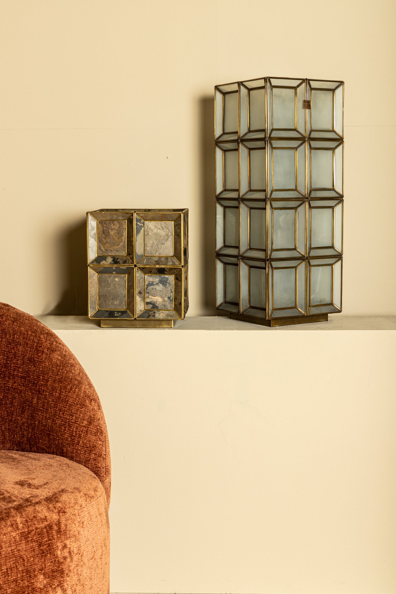 Layra Brass Stone Veneer Table Lamp Antique Low