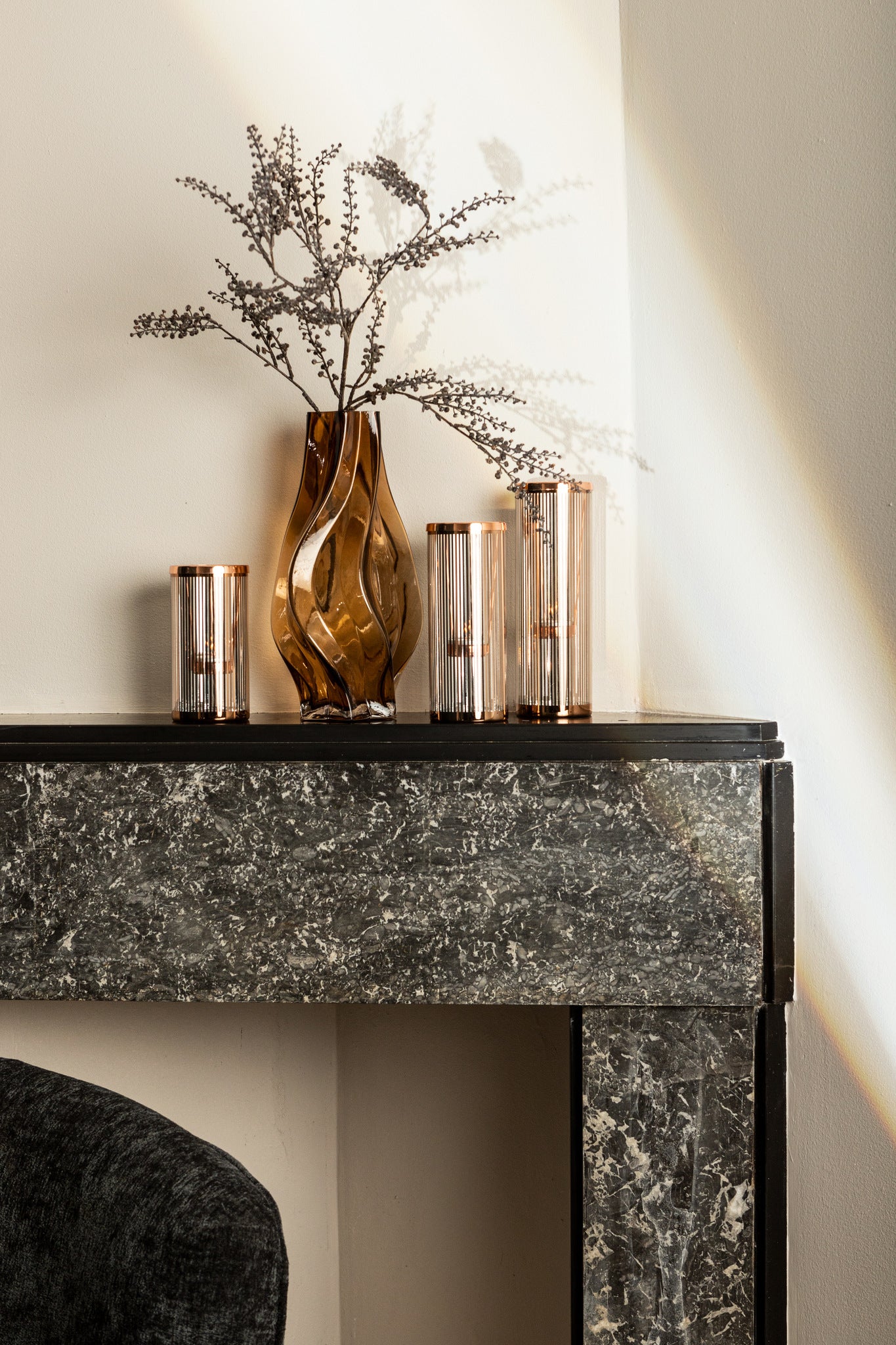 Ella Copper Glass Striped Tealight Holder L