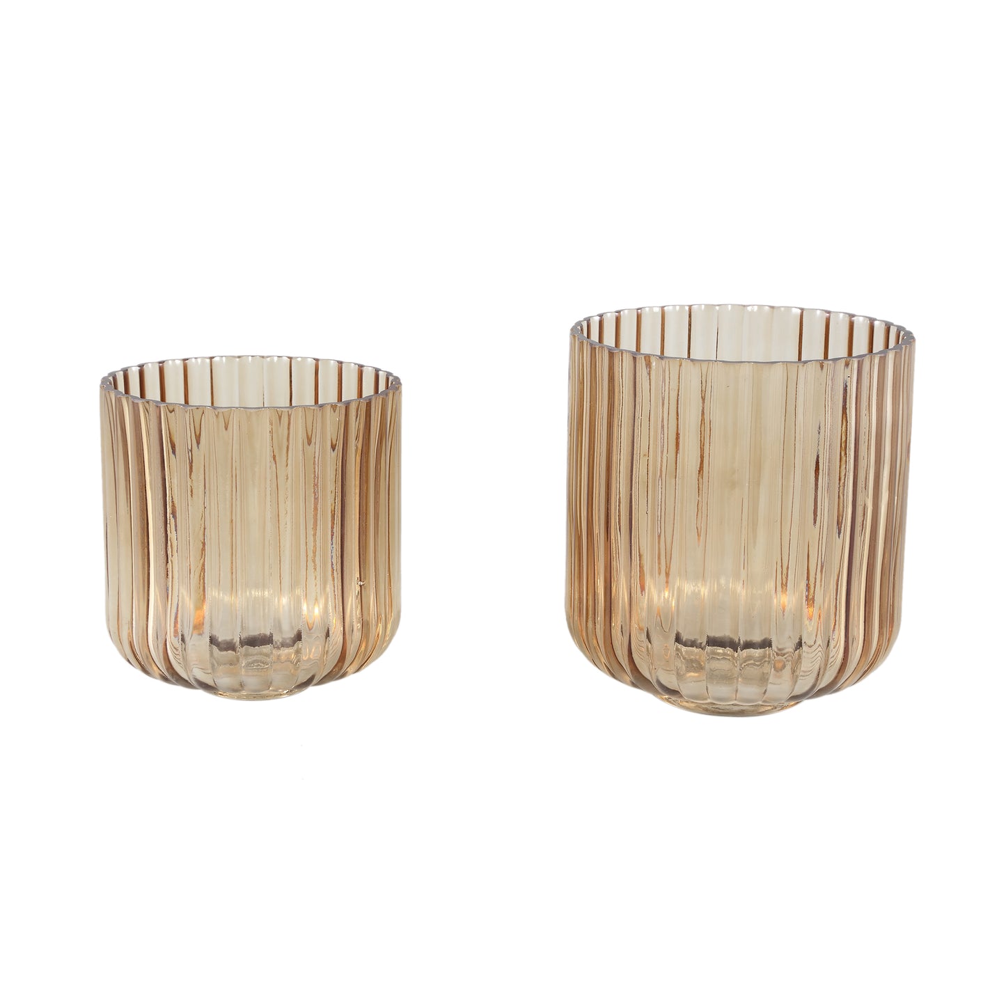 Nora Gouden Glas Windlicht Geribd L Set van 6 Stuks 16x15x15 cm