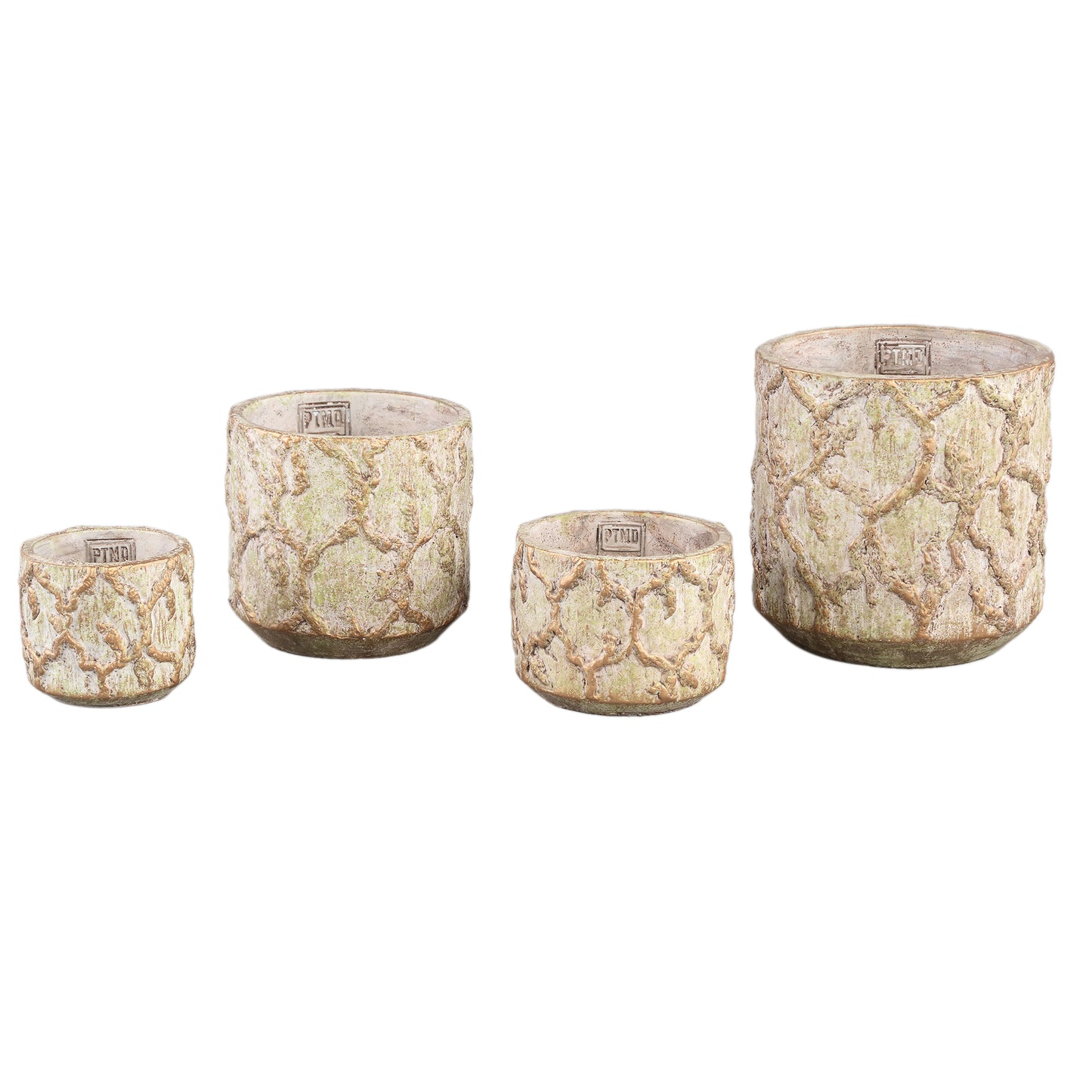 Adina Cream Cement Pot Round Gold Green Pattern S