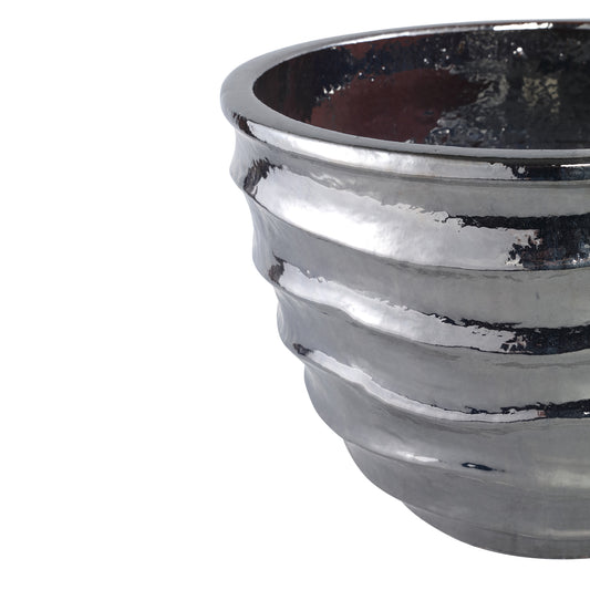 Alyshia Silver Ceramic Round Pot Wavy Lines SV3