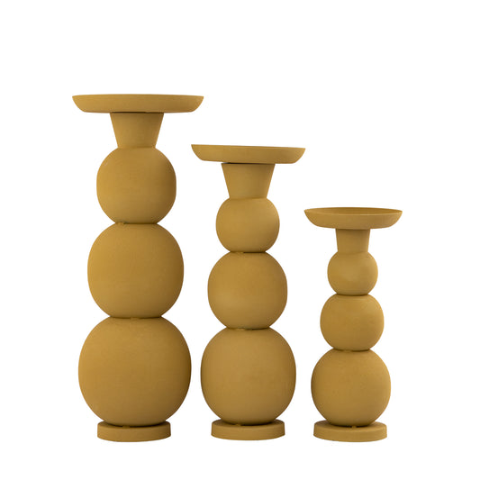 Shannan Gele Ronde Ijzeren Kandelaar met Kaarsen Set van 2 35x15x15 cm