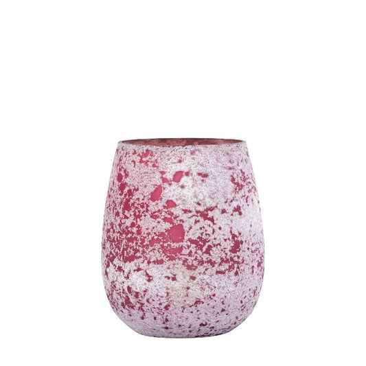 Marcy Roze Glas Theelicht Rond Ruw - Set van 12 12x10x10 cm
