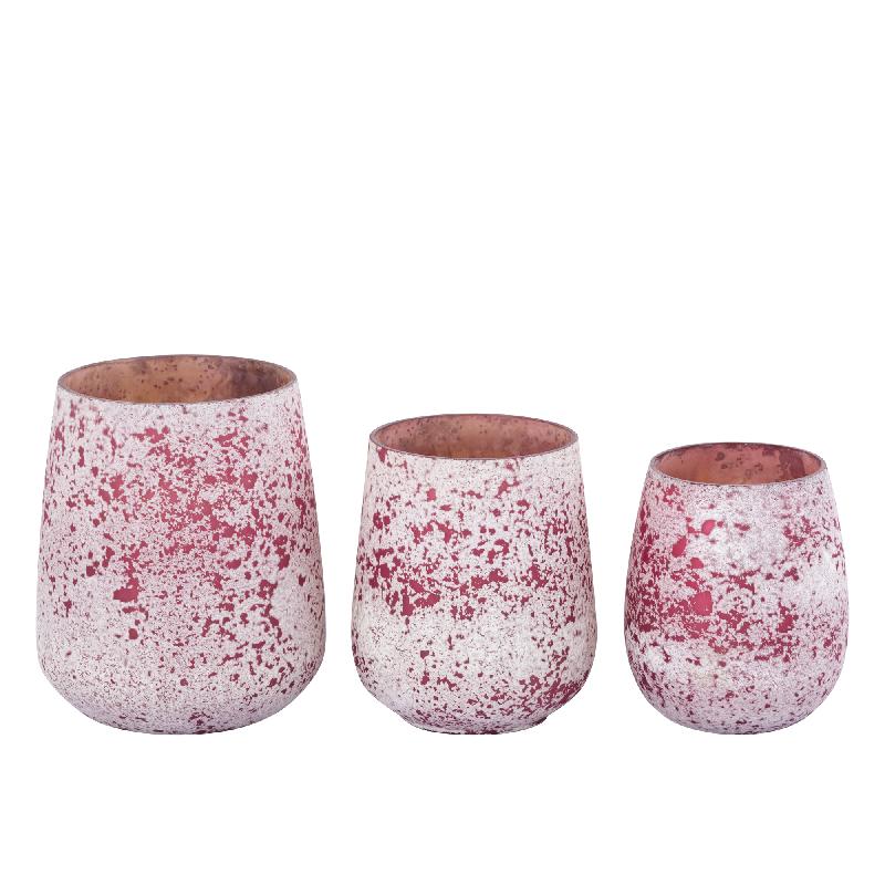 Marcy Roze Glas Theelicht Rond Ruw - Set van 12 12x10x10 cm