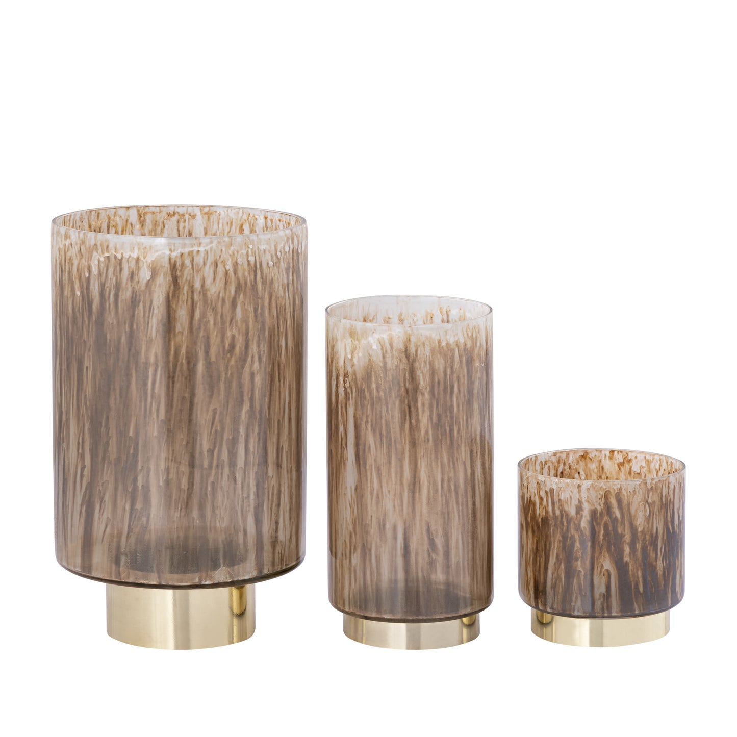 Allie Bruin Glas Windlicht Rond Metaalgoud Set van 4 Stuks 20x10x10 cm