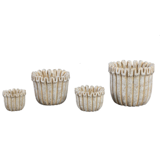 Raffay Crème Cement Ronde Pot met Geribbelde Lijnen XS - Set van 12 8x9x9 cm