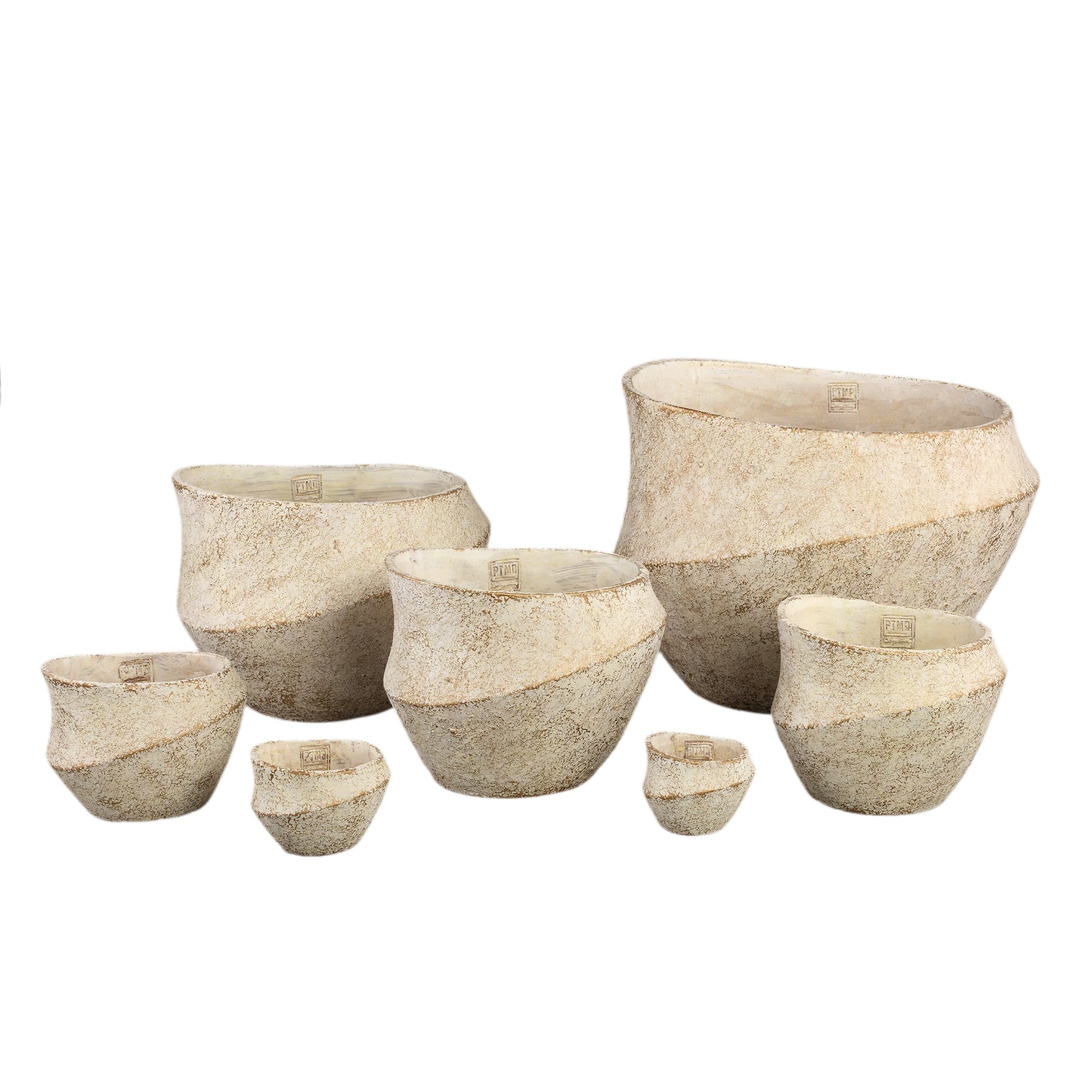 Rishell Cream Cement Round Pot With Line Big L