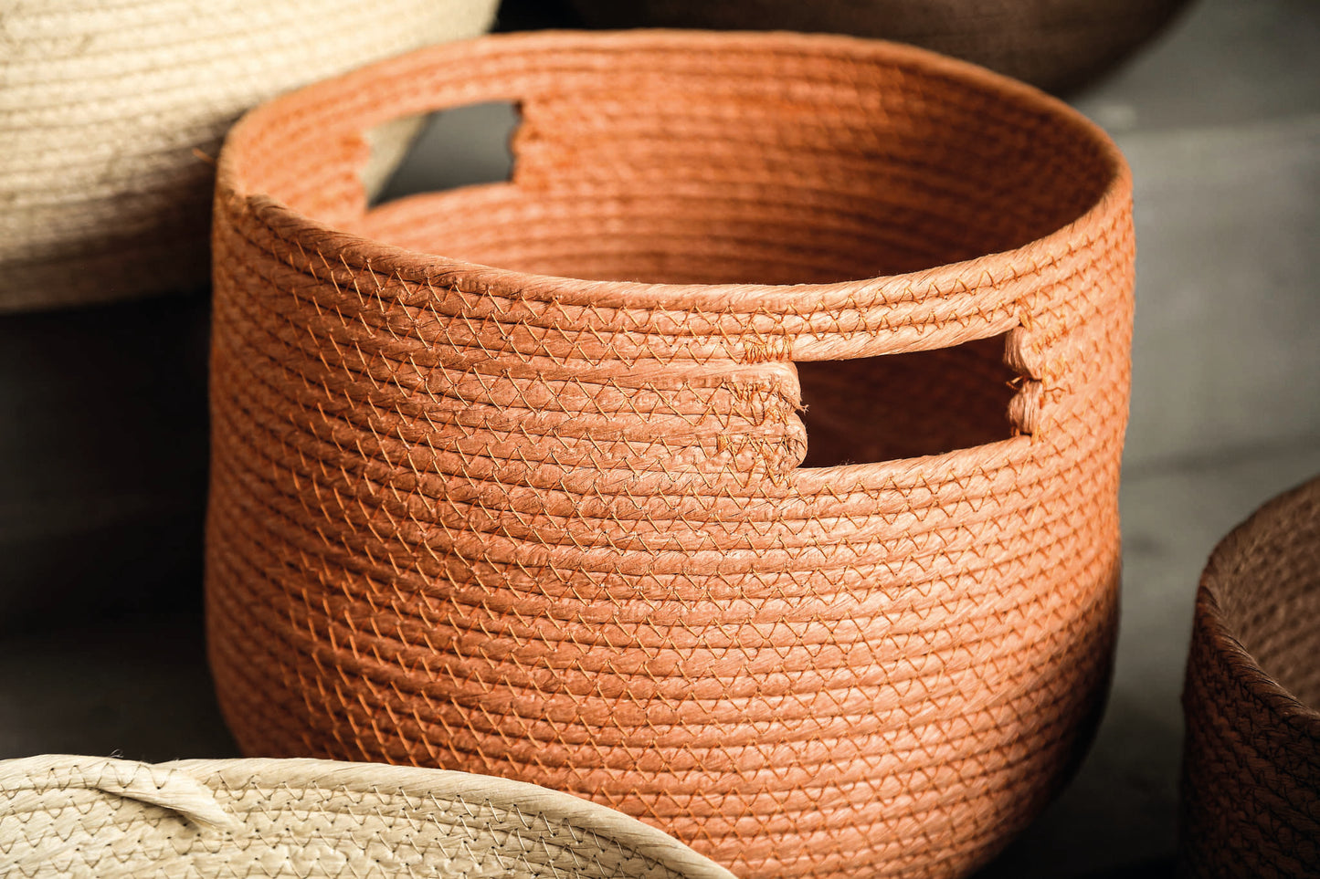Mellaine Orange Paper Rope Round Basket Handle SV3