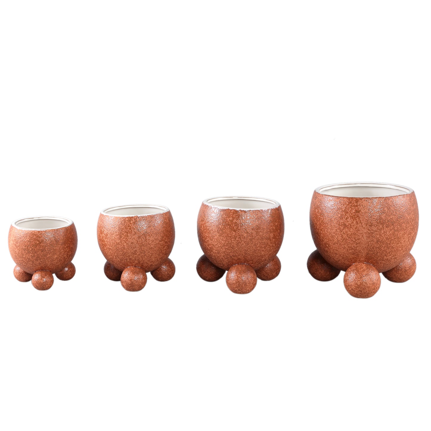 Malinda Oranje Keramische Pot Set van 12 Stuks Rond met Pootjes 12x12.5x12.5 cm