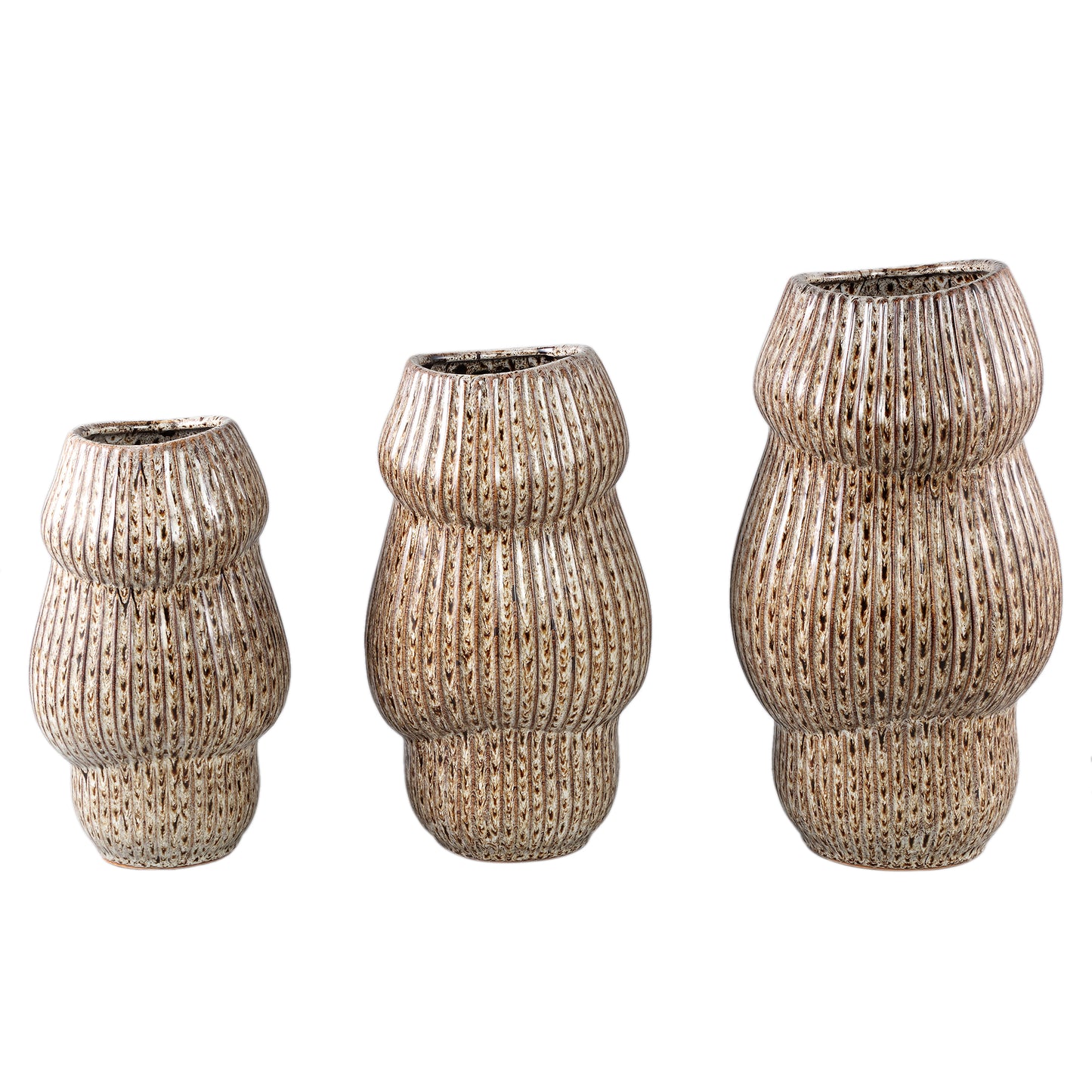 Colby Brown Ceramic Pot Round Shaped Lines High S