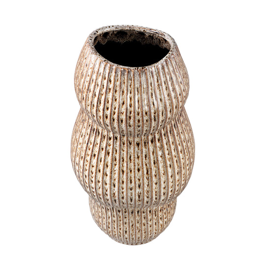 Colby Brown Ceramic Pot Round Shaped Lines High L