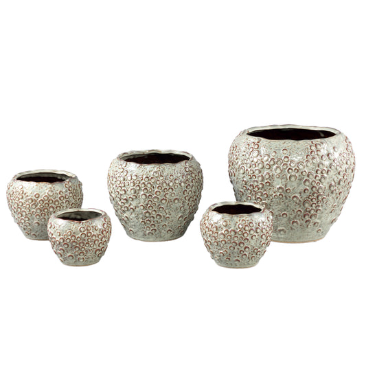 Avis Cream Keramische Pot Rond met Schubben Set van 12 Stuks 9.5x12.5x12.5 cm