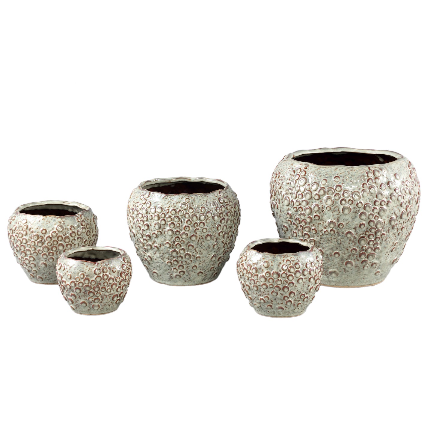 Avis Crème Keramische Pot Rond Schubben Set van 2 Stuks XL 22.5x26.5x26.5 cm