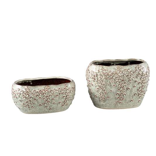 Avis Crème Keramische Pot Ovaal Schubben Set van 6 13.5x28x17.5 cm