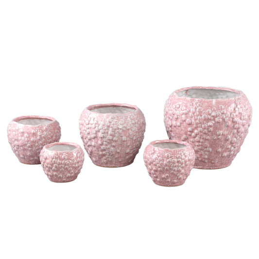 Avis Roze Keramische Pot Rond Schubben Set Van 4 17x20x20 cm