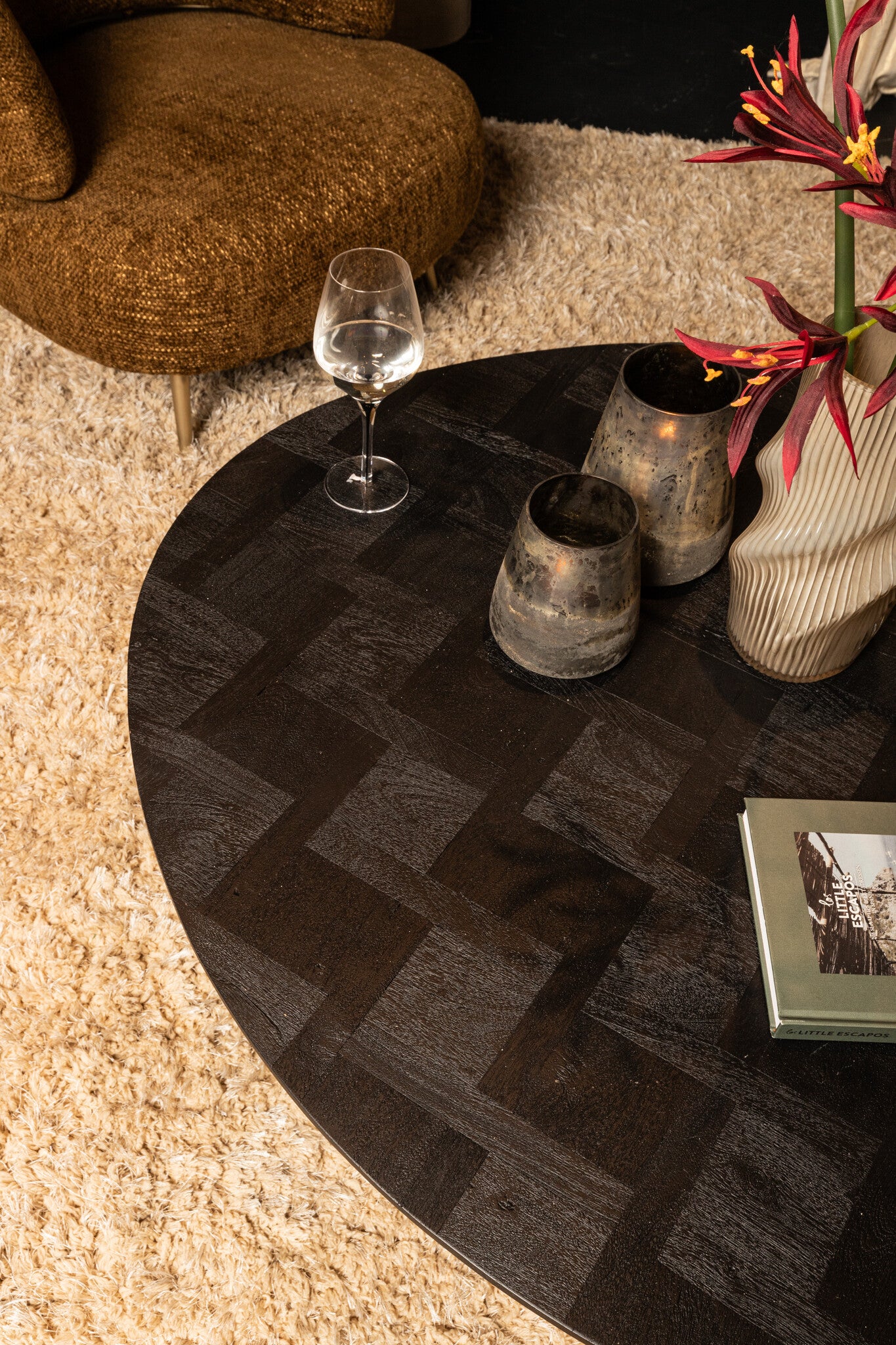 Fieron Black Wooden Coffee Table Organic Round