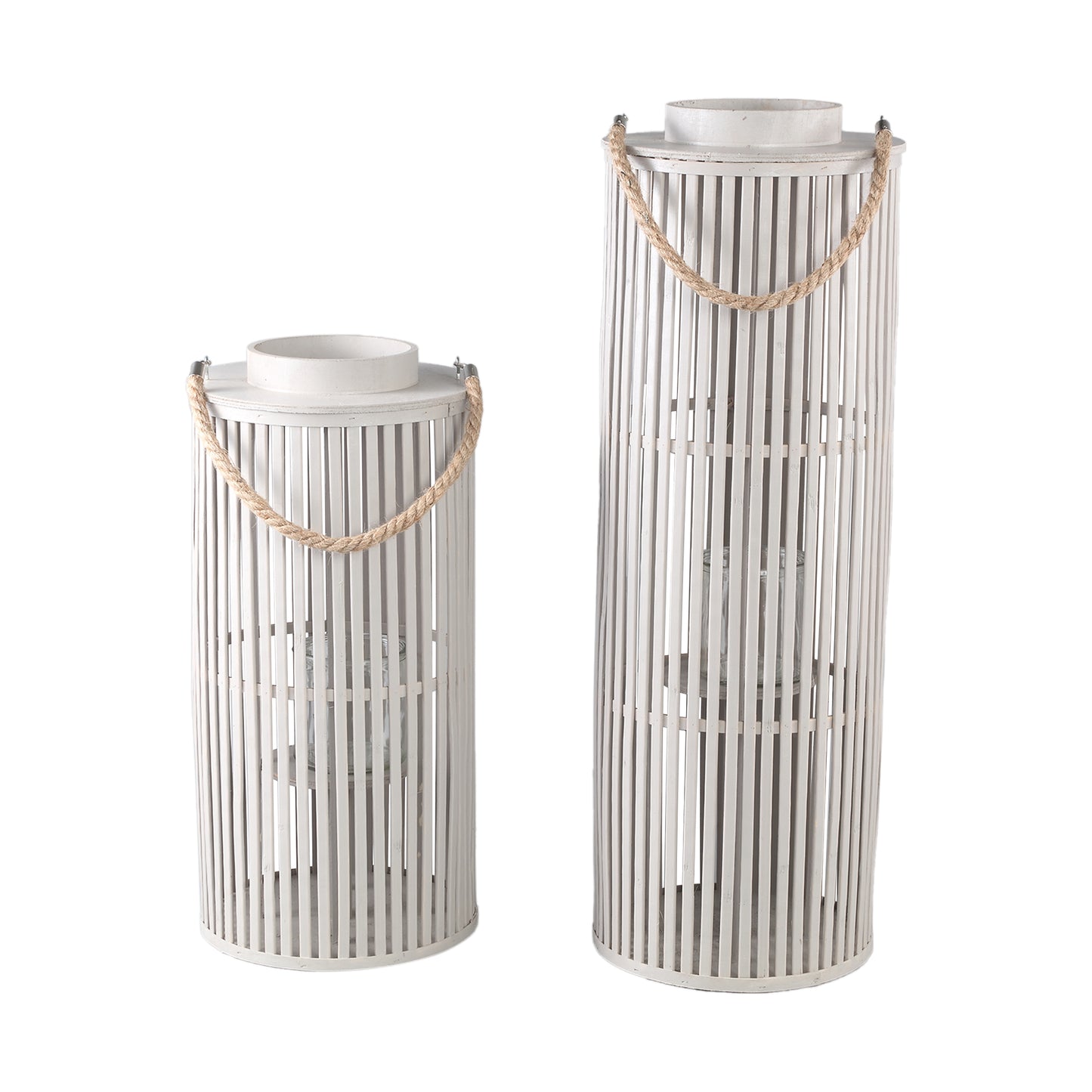 Zafria Cream Round Bamboo Lantern With Glass L