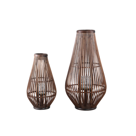 Lysia Bruine Ronde Bamboe Lantaarn Met Glas Set Van 2 - 2 Sets 68x35x35 cm