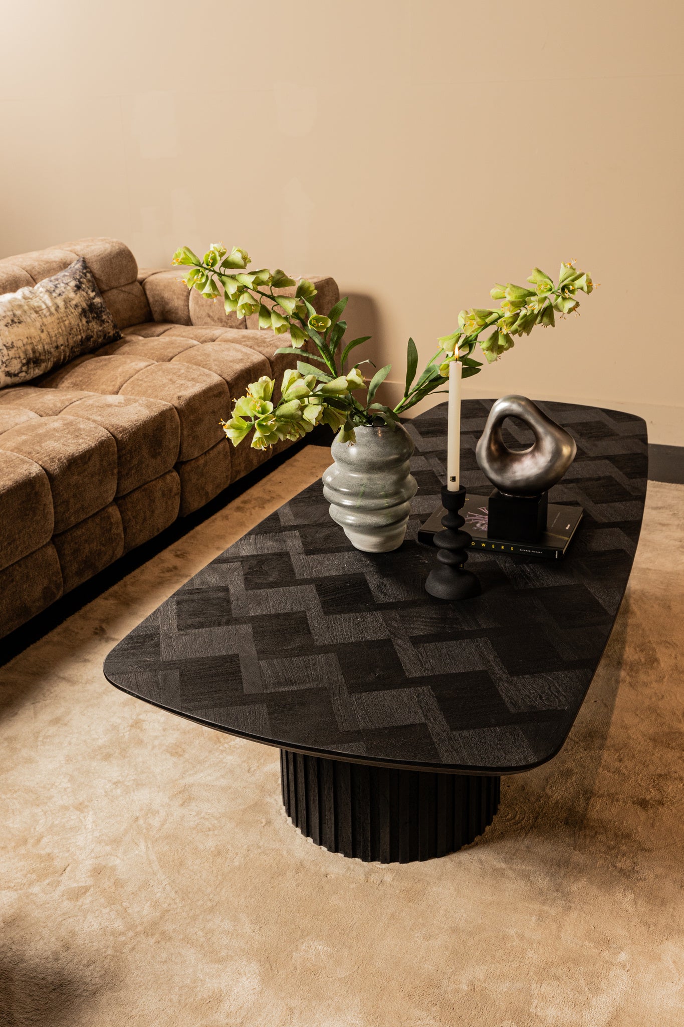 Fieron Black Wooden Coffee Table Double Round Base