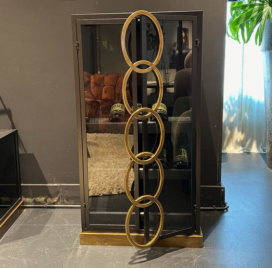 Riho Black Metal Wine Cabinet Low Smoky Glss Doors