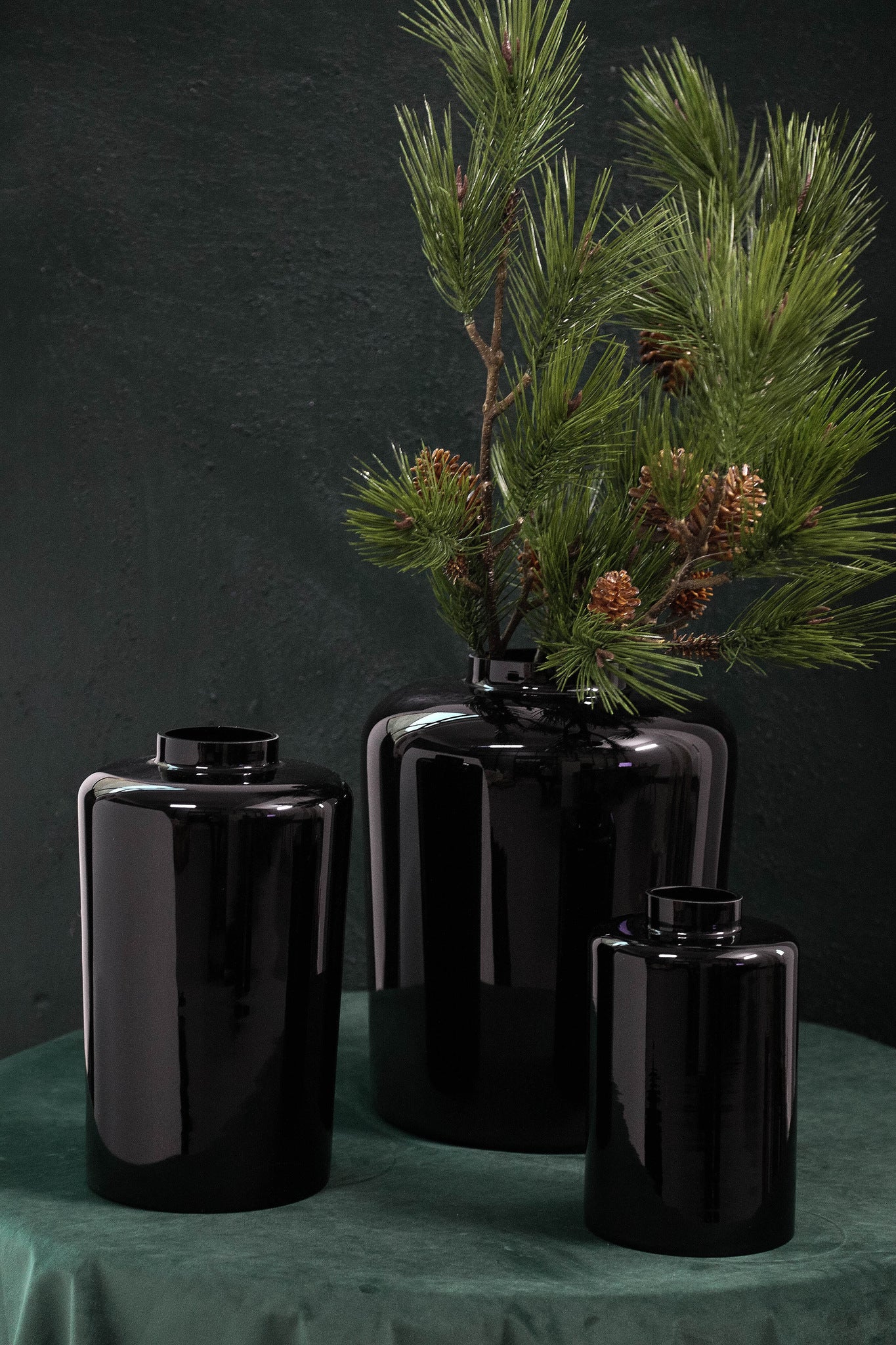 Devine Black Glass Vase Solid Black Simple Round M