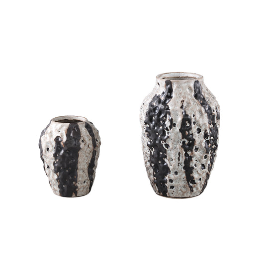 Jayco Brown Ceramic Glazed Pot Stripes Round M