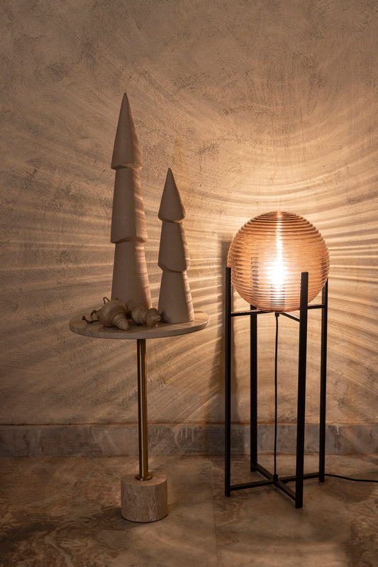 Korrin Brown Embossed Rib Glass Floor Lamp Ball