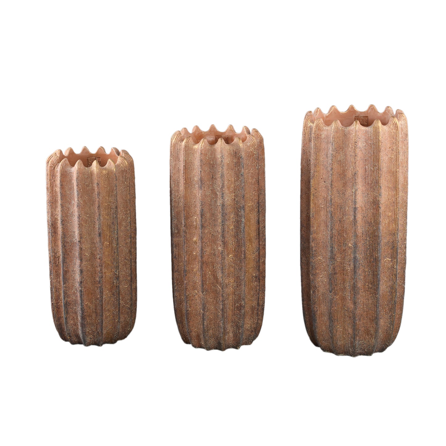 Brigett Copper Cement Pot Ribbed Round High L