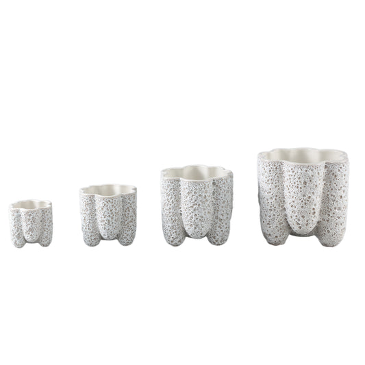 Batika Witte Keramische Pot Geribbd Set van 12 Stuks XS 7.5x8x8 cm