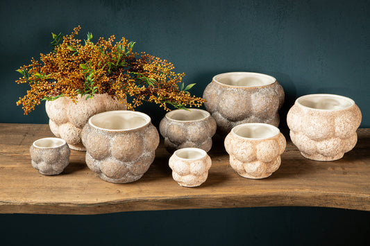 Fareeda Cream Ceramic Pot Circles Shape L