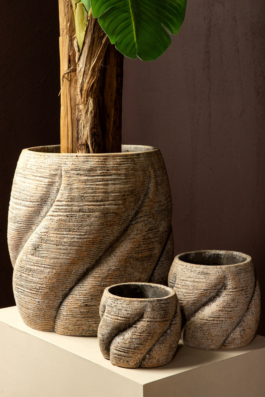 Evanthia Taupe Cement Pot Swirl Round M