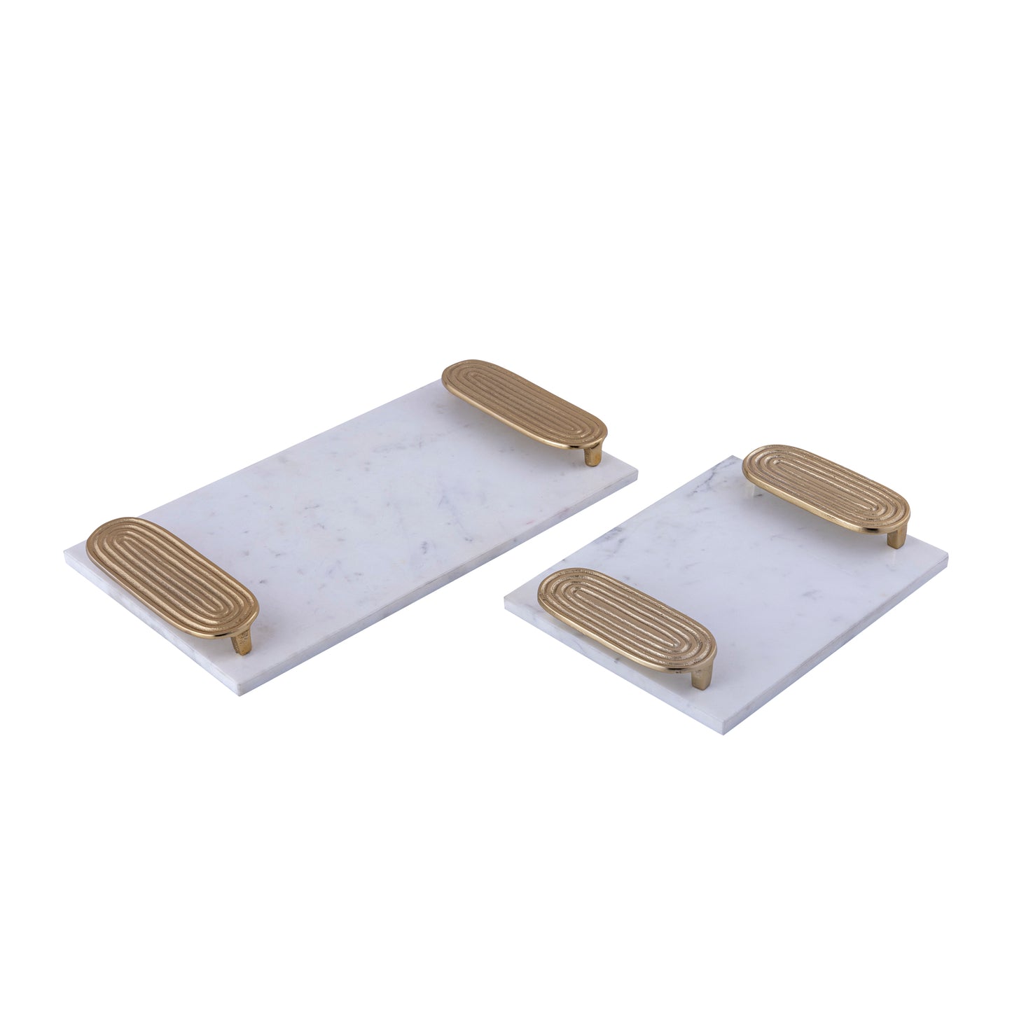 Dez Wit Marmer Rechthoekig Dienblad Gouden Handvaten Set van 2 5x30x23 cm