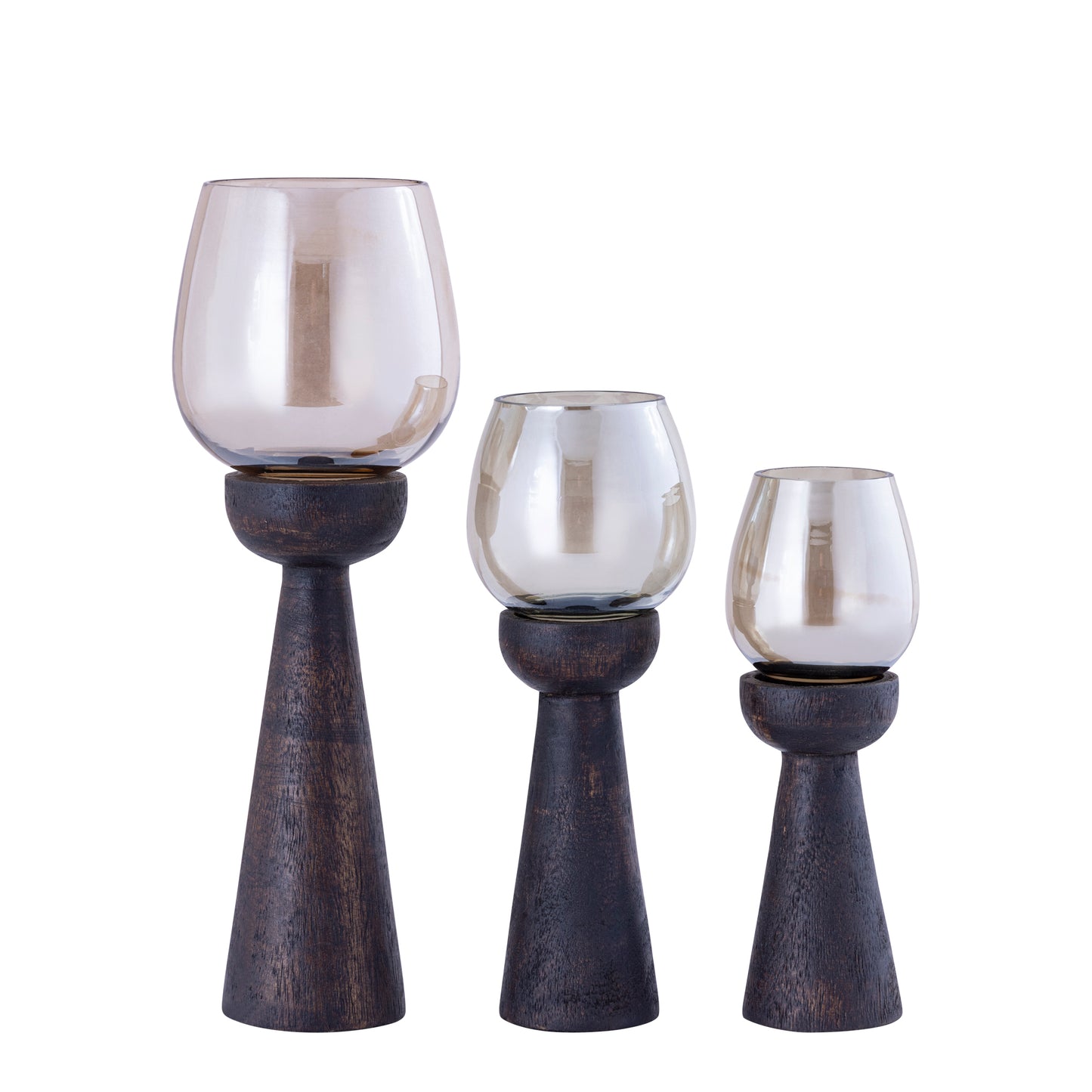 Qez Bruin Mangohout Windlicht Set van 4 Stuks met Glastop 20x6x6 cm