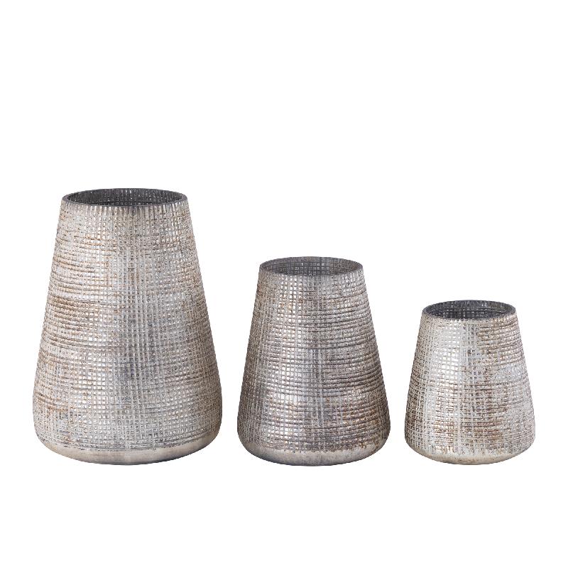 Damin Cream Glazen Windlicht Stormpatroon Rond Set van 2 25x19x19 cm